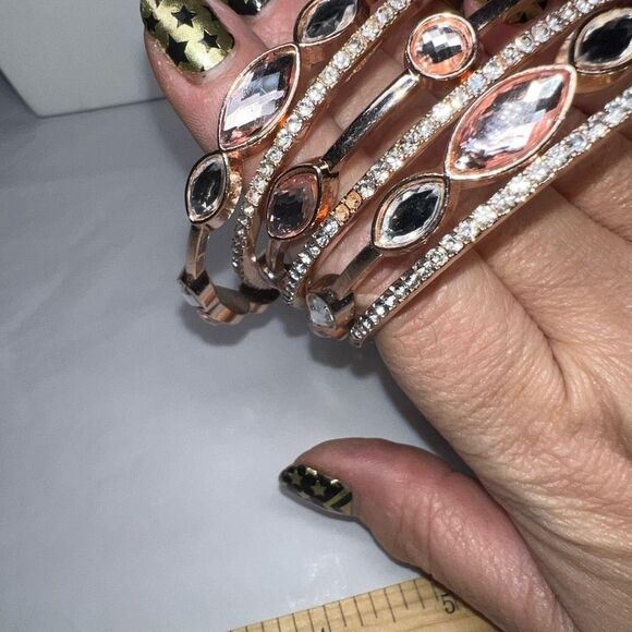 Set of Six Rose Gold Tone Rhinestone Stack Bangle Bracelets **SEE PIC AND DESCRI - Picture 9 of 10